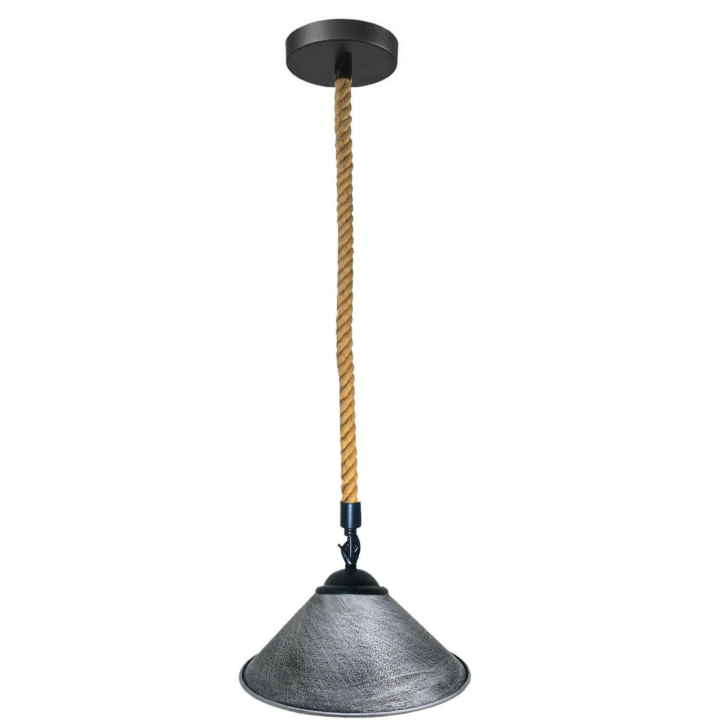 Brushed Silver metal hemp rope cone pendant light.JPG