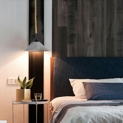 Brushed Silver metal hemp rope cone pendant light for bed room.JPG