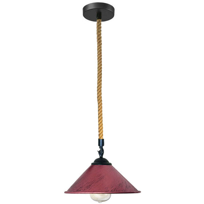Rustic Red metal hemp rope cone pendant light.JPG