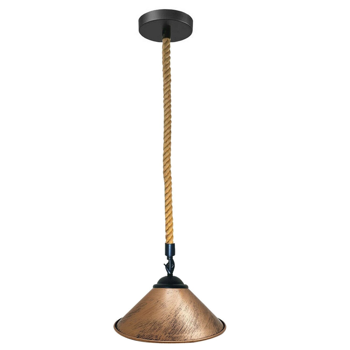 Brushed Copper metal hemp rope cone pendant light.JPG