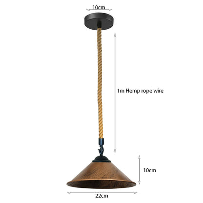 Brushed Copper metal hemp rope cone pendant light- size image