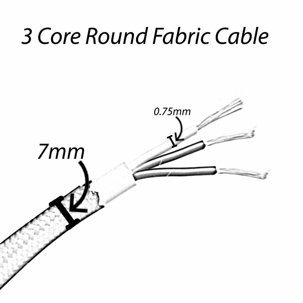 3 Core Round Fabric Electric Power Cable 0.75mm - size image