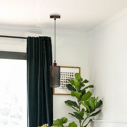 Industrial Vintage Metal Cage Cylinder Pendant Light Fixture
