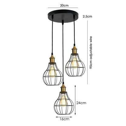 Vintage Industrial Wire Cage Style Retro Ceiling Pendant Light 3 Head Ceiling Lamp~1451