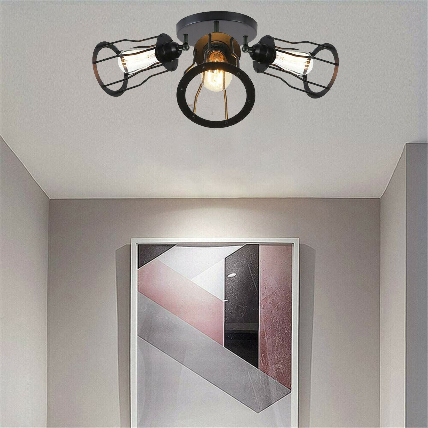 3-Way Black Flush Mount Ceiling Light for foyers