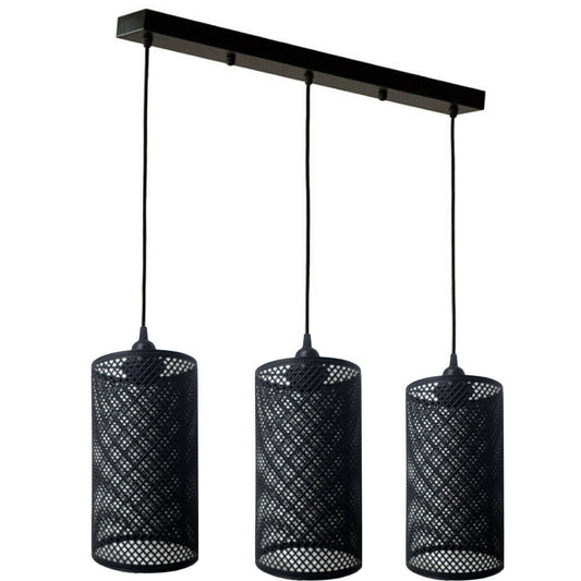 3 Light Black Pendant Fixture Cage Light