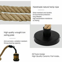  Pendant Light- hemp rope lights -pendant rope light - rustic rope lighting - hanging light holder