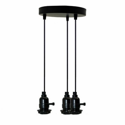 Modern 3-Way Black Pendant Light Holder