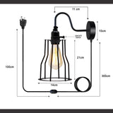 Black Metal Plug in Wall Lamp Gooseneck Wall Sconce Wire Cage 4m Wire with dimmer switch~1539