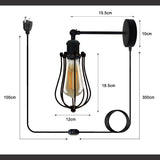 Black Metal Plug in wall Lamp Baloon Wire Cage 4m wire with dimmer switch~1540