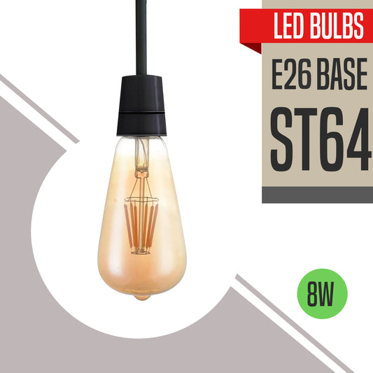 ST64 8W LED Edison Bulb Warm White Dimmable E26 Vintage LED Filament Light Bulb
