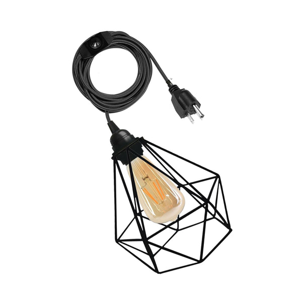 Vintage Dimond cage Black 4m Plug in Pendent with Switch~1180