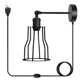 Industrial Black Metal Plug in wall Lamp Shade Wire Cage 4m wire with dimmer switch~1538