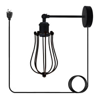 Black Metal Plug in wall Lamp Baloon Wire Cage 4m wire with dimmer switch~1540